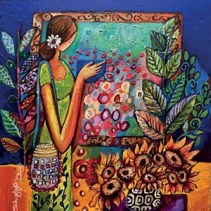 Shazly Khan, A living garden of memory and emotion, 24 x 24 Inch, Acrylic on Canvas, Figurative Paintings, AC-SZK-135